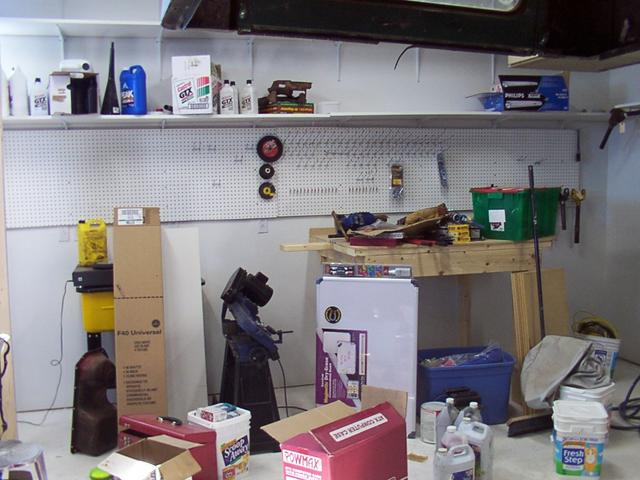 Parts washer, bandsaw, bench