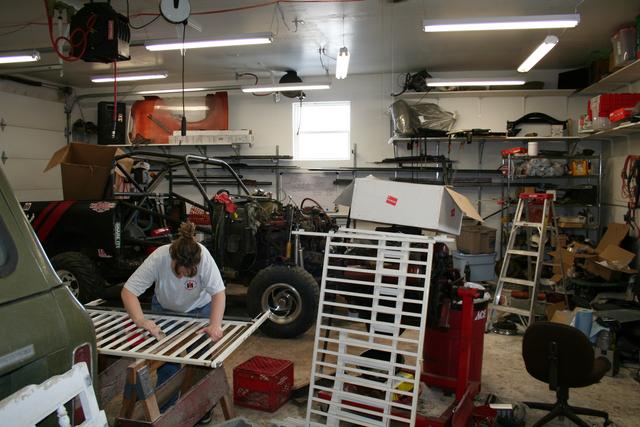 Looking South, both walls visible of the 28' deep &quot;work bay&quot; with the racer in it.