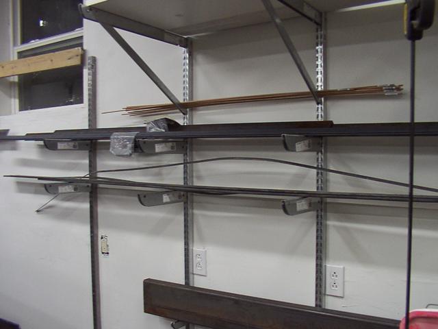 Steel storage system - slotted track and shelf brackets from Home Depot