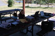 Carrie Mandera (10) making 20M SSB contacts at the GOTA station