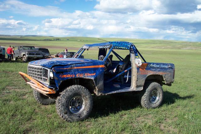 Mike "Half Ast Racing" Nunn's Bronco after turning it over during the Baja