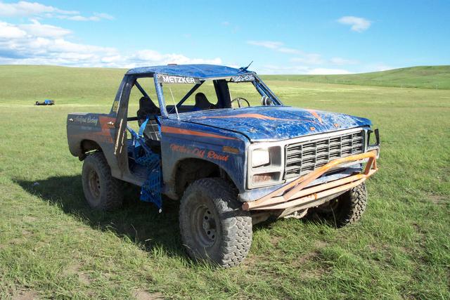 Mike "Half Ast Racing" Nunn's Bronco after turning it over during the Baja